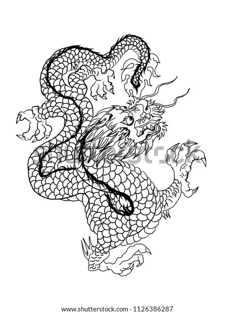 Hand Drawn Silhouette Dragonchinese Dragon Tattooblack Stock Vector ...