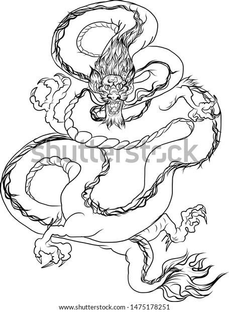 Hand Drawn Silhouette Dragonchinese Dragon Tattooblack Stock Vector ...