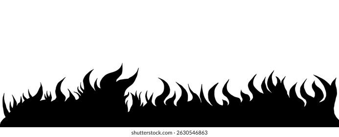 Hand drawn silhouette flame vector illustration. Fire silhouette seamless border. Silhouette of burning flame