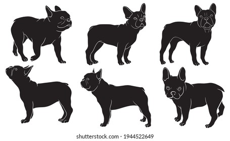 hand drawn silhouette of french bulldog