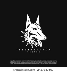 Hand drawn silhouette german shepherd dog face logo design isolated on black background