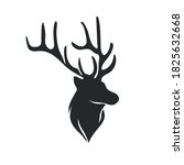Hand drawn silhouette of head of reindeer. Vector illustration.