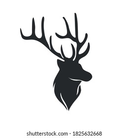 Hand drawn silhouette of head of reindeer. Vector illustration.