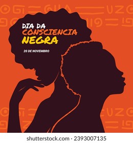 hand drawn silhouette illustration consciencia negra social media template square size