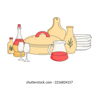 Hand drawn silhouette of kitchenware element. Cooking tool item isolated on white. Doodle style.