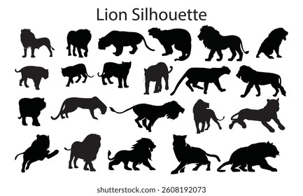 Hand drawn silhouette of male lion