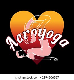 hand drawn silhouette of man and woman Acroyoga, Couple practicing acroyoga. color gradient love