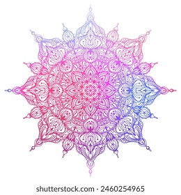 Hand drawn silhouette of mandala with floral ornamental pattern. Decorative colorful mandala, multi color gradient mosaic, ethnic oriental ornament. Vector illustration isolated on white background