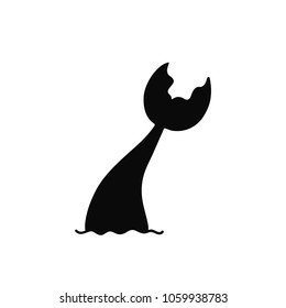 Hand drawn silhouette of mermaid's tail. Vector icon isolated on white background. Graphic tattoo.