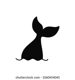 Hand drawn silhouette of mermaid's tail. Vector icon isolated on white background. Graphic tattoo.