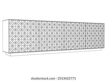 Hand drawn silhouette of mid century dresser. Modern furniture outline drawing. Line art cupboard for trendy interior design. Sketch commode on legs. Vector illustration