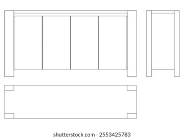 Hand drawn silhouette of mid century dresser. Modern furniture outline drawing. Line art cupboard for trendy interior design. Sketch commode on legs. Vector illustration