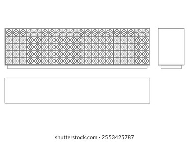 Hand drawn silhouette of mid century dresser. Modern furniture outline drawing. Line art cupboard for trendy interior design. Sketch commode on legs. Vector illustration