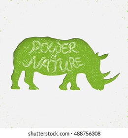 hand drawn silhouette of mighty wild animal, giant rhino