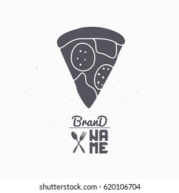 Hand drawn silhouette of pizza slice. Fast food logo template for craft packaging or brand identity. Vector illustration