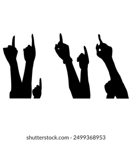 Hand drawn silhouette of a hand pointing up on a transparent background. Perfect for backgrounds, wallpapers, stickers