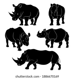 hand drawn silhouette of rhino