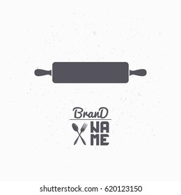 Hand drawn silhouette of rolling pin. Bakery logo template for craft food packaging or brand identity. Vector illustration