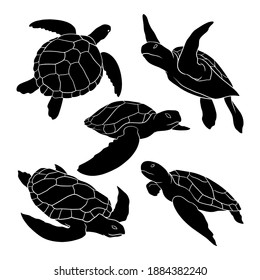 hand drawn silhouette of sea turtle