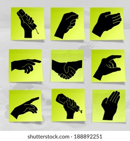 hand drawn of Hand silhouette set on crumpled paper note background 