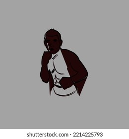 hand drawn silhouette sketch vector illustration of a fighter.