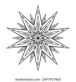 Hand drawn silhouette of star, sunburst, light ray. Bohemian symbol bursting sun ray. Magic ornate talisman, antique style, boho, tattoo, logo. Vector illustration isolated on white background