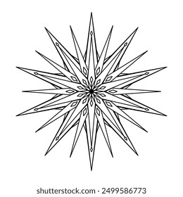 Hand drawn silhouette of star, sunburst, light ray. Bohemian symbol bursting sun ray. Magic ornate talisman, antique style, boho, tattoo, logo. Vector illustration isolated on white background