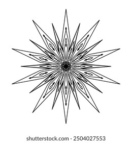 Hand drawn silhouette of star, sunburst, light ray. Bohemian symbol bursting sun ray. Magic ornate talisman, antique style, boho, tattoo, logo. Vector illustration isolated on white background