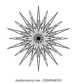 Hand drawn silhouette of star, sunburst, light ray. Bohemian symbol bursting sun ray. Magic ornate talisman, antique style, boho, tattoo, logo. Vector illustration isolated on white background