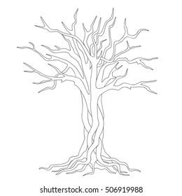 hand drawn silhouette tangled tree with roots. Image for children and antistress adult coloring book, learn, education, school books, tutorials. eps 10.