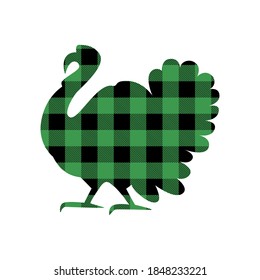 Hand drawn silhouette of turkey buffalo plaid, outline, silhouette isolated on white background. Happy Thanksgiving . Harvest season. Vector doodle illustration. Design for print, logo, card