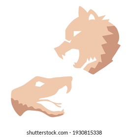 Hand Drawn Silhouette Viper Snake And Wolf Head, Vector Illustration EPS 10.
