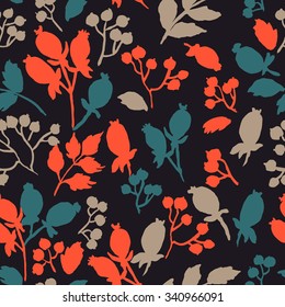 hand drawn silhouettes of berries seamless pattern.