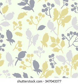 hand drawn silhouettes of berries seamless pattern.