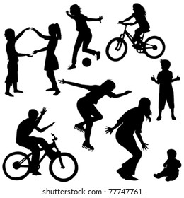 Hand drawn silhouettes of children playing