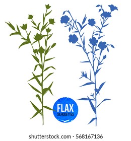 Hand drawn silhouettes of flax plant - vector illustration