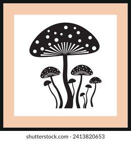 Hand drawn silhouettes of fly agaric mushroom silhouette, vector clip art