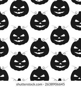 Hand drawn Silhouettes Halloween Pumpkins Seamless Pattern Black on White fond Halloween Backdrop