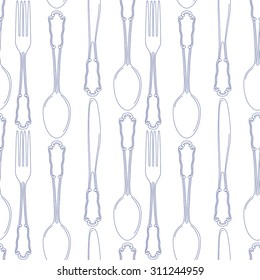 Hand drawn silverware icons seamless pattern background. Vector file layered for easy manipulation and custom coloring.