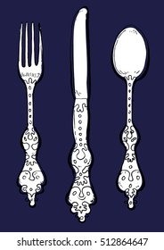 Hand drawn silverware in vintage style vector illustration