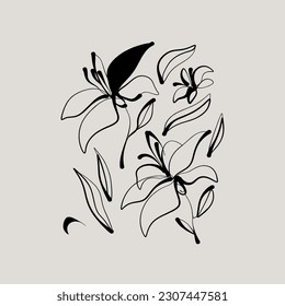 Elementos simples de flores abstractas dibujados a mano. Patrón de collage a la moda. Plantilla de diseño de moda.

