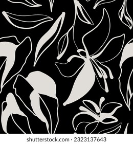 Hand drawn simple abstract flowers print. Trendy collage pattern. Fashionable template for design.
