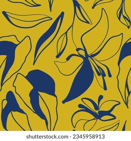 Hand drawn simple abstract flowers print. Trendy collage pattern. Fashionable template for design.