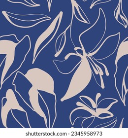 Hand drawn simple abstract flowers print. Trendy collage pattern. Fashionable template for design.
