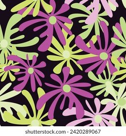 Hand drawn simple abstract flowers print. Trendy bright collage pattern. Fashionable template for design