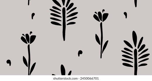 Hand drawn simple abstract flowers print. Trendy collage pattern. Fashionable template for design