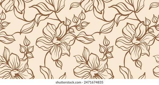 Hand drawn simple abstract flowers print. Trendy collage outline  pattern. Fashionable template for fabric design.