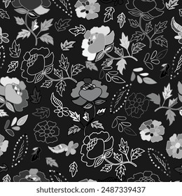 Hand drawn simple abstract flowers print. Trendy collage pattern. Fashionable template for design. Vector illustration. 
