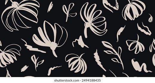 Hand drawn simple abstract flowers print. Trendy collage pattern. Fashionable template for design.
