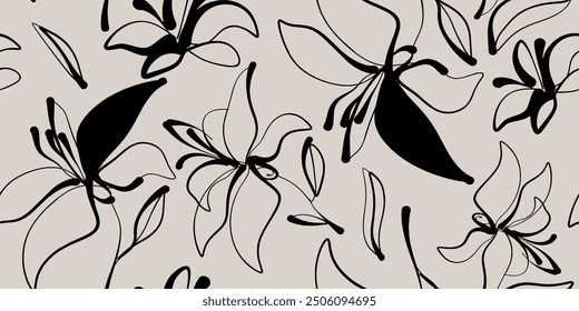 Hand drawn simple abstract flowers print. Trendy collage pattern. Fashionable template for design.
